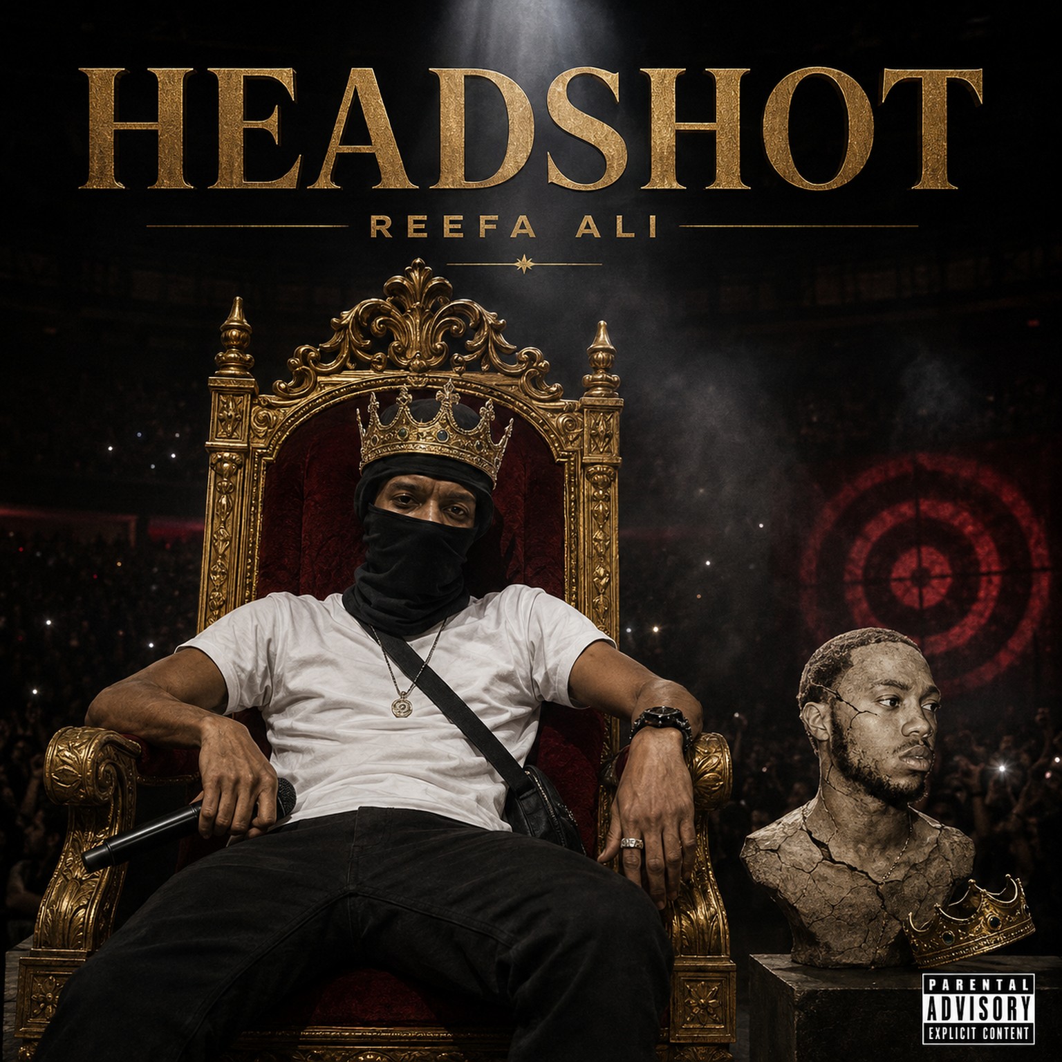 Headshot single artwork featuring Reefa Ali seated on a gold throne